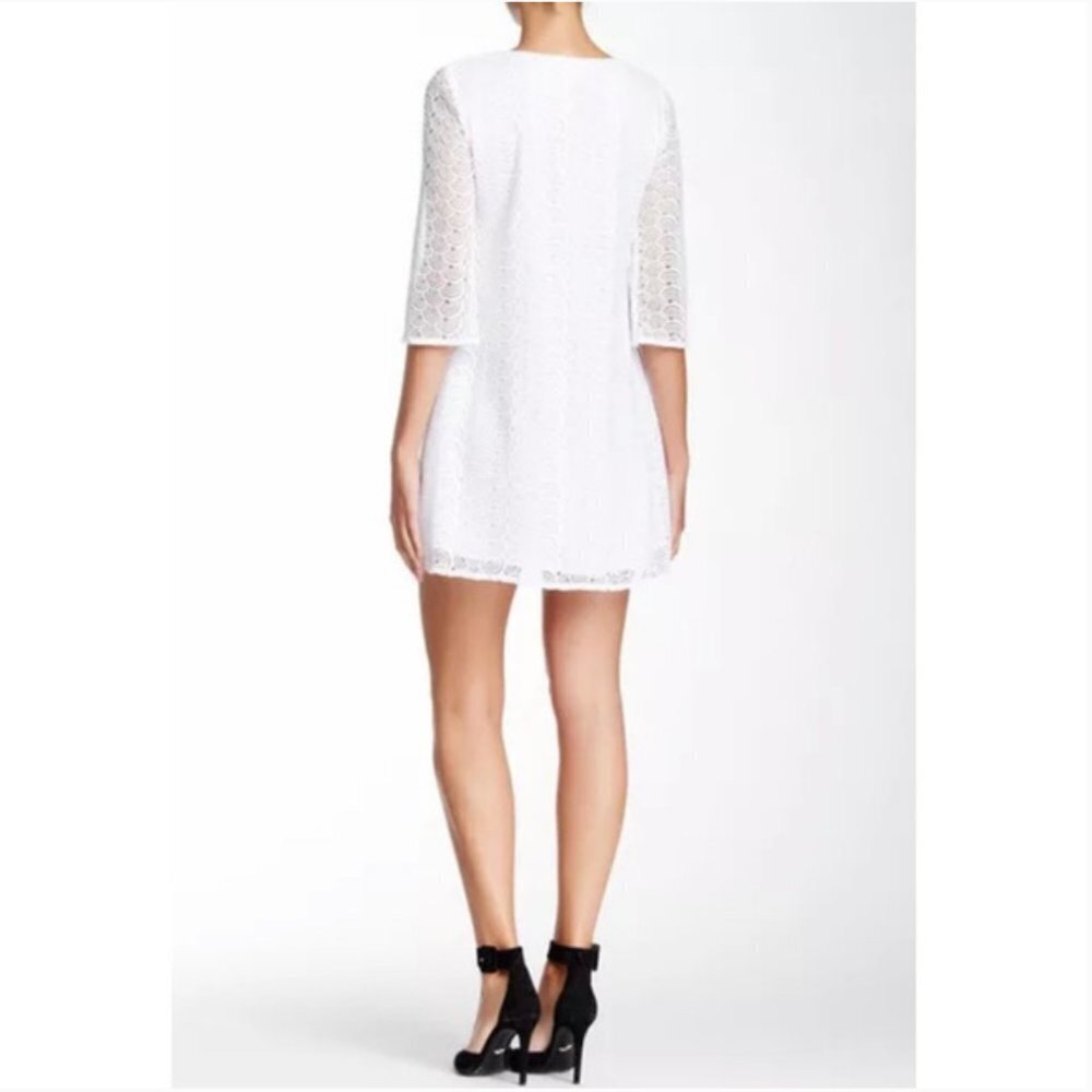 Diane von Furstenberg Martina White Lace 3/4 Sleeve Shift Mini Dress Size 0 - Picture 4 of 16